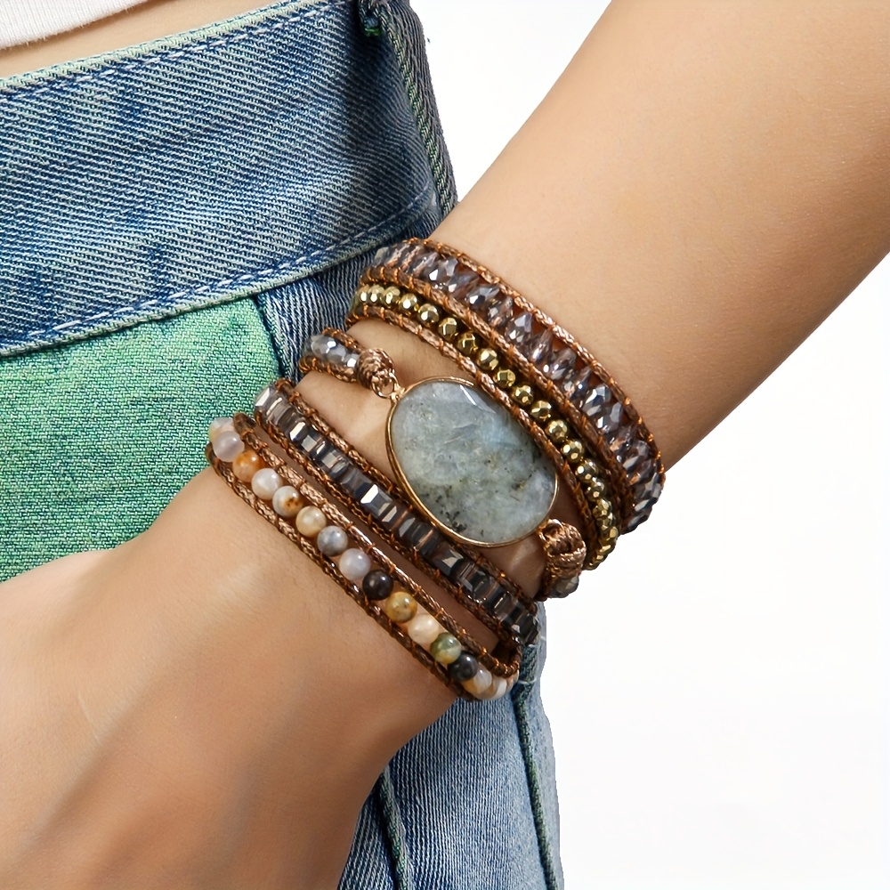 Colorful Stone Wrap Bracelet Hand Rope Jewelry Accessory